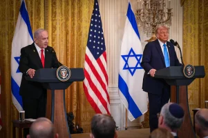 US President Donald Trump and Israeli prime Minister Benjamin Netanyahu holding a joint press conference at the White House in Washington D.C., February 4, 2025. Photo by Liri Agami/Flash90