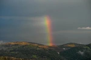 A rainbow rises near the Israeli border with Lebanon, February 12, 2025. Photo by Ayal Margolin/Flash90