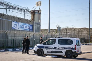 Israeli security forces guard at the Ofer prison, outside of Jerusalem, from where Palestinian terror convicts will be released as part of a hostage deal between Israel and Hamas. Photo by Jamal Awad/Flash90