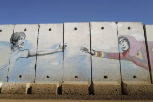 View of the TALKING WALLS art project on the Lebanese border, Moshav Netua, Ma'ale Yosef Regional Council in northern Israel, February 25, 2025. Photo by Michael Giladi/Flash90