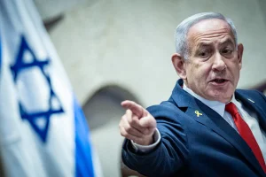 Israeli Prime Minister Benjamin Netanyahu speaks at the plenum hall of the Knesset, the Israeli parliament in Jerusalem, on March 3, 2025. Photo by Chaim Goldberg/Flash90