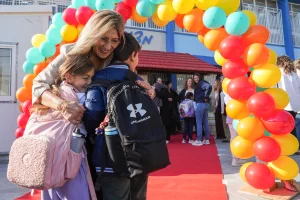 Kids return to school for the first time since the beginning of the war, in the northern Israeli city of Kiryat Shmona, March 9, 2025. Photo by Ayal Margolin/Flash90