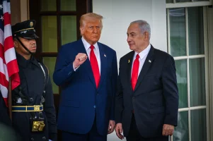 US President Donald Trump welcomes Israeli prime Minister Benjamin Netanyahu at the White House in Washington D.C., April 7, 2025. Photo by Liri Agami/Flash90