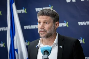 Minister of Finance and Head of the Religious Zionist Party Bezalel Smotrich leads a faction meeting at the Knesset, the Israeli parliament in Jerusalem, June 9, 2025. Photo by Chaim Goldberg/Flash90