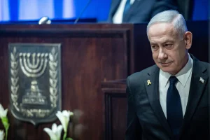 Israel's prime minister Benjamin Netanyahu at the opening ceremony of the new Knesset museum, in Jerusalem on August 11, 2025. Photo by Yonatan Sindel/Flash90