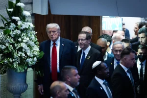 A special plenum session in honor of U.S. President Donald Trump at the Knesset, the Israeli parliament in Jerusalem, on October 13, 2025. Photo by Yonatan Sindel/Flash90