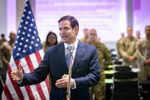 US Secretary of State Marco Rubio visit at a US military base in Kiryat Gat, on October 24, 2025. Photo by Olivier Fitoussi