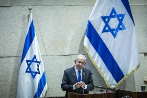 Israeli Prime Minister Benjamin Netanyahu at a 40 signatures debate, at the plenum hall of the Knesset, the Israeli parliament in Jerusalem, on December 8, 2025. Photo by Chaim Goldberg/Flash90