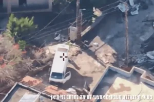 Hezbollah operatives spotted transferring weapons in southern Lebanon, shortly before an airstrike. Photo: IDF Spokesperson's Unit footage.