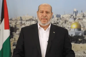 Senior Hamas official Khalil al-Hayya delivers a statement. Photo: Screenshot.