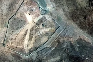 close-up of a dirt-filled entrance at Fordow on June 22 after the U.S. strikes. June 22, 2025. Photo: Satellite image Maxar Technologies
