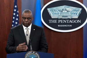FILE PHOTO: U.S. Defense Secretary Lloyd Austin speaks during a news briefing after participating a virtual Ukraine Defense Contact Group meeting at the Pentagon in Arlington, Virginia, U.S., November 16, 2022. REUTERS/Tom Brenner/File Photo