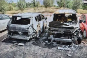 Burned cars in Ramat Gan, allegedly set on fire at the behest of Iranian agents. Photo: Israel Police.