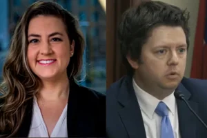 Merav Ceren, former head of the Iran and Israel portfolio at the U.S. National Security Council, and Eric Trager, former Middle East and North Africa director. (Photos: Screenshots from YouTube)