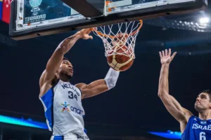 Greece basketball player Giannis in match vs Israel. September 7 2025. Photo: FIBA
