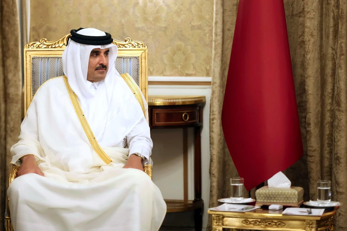 Qatari Emir Sheikh Tamim bin Hamad al-Thani in Tehran, Iran May 12, 2022. President Website/WANA (West Asia News Agency)/Handout via REUTERS.