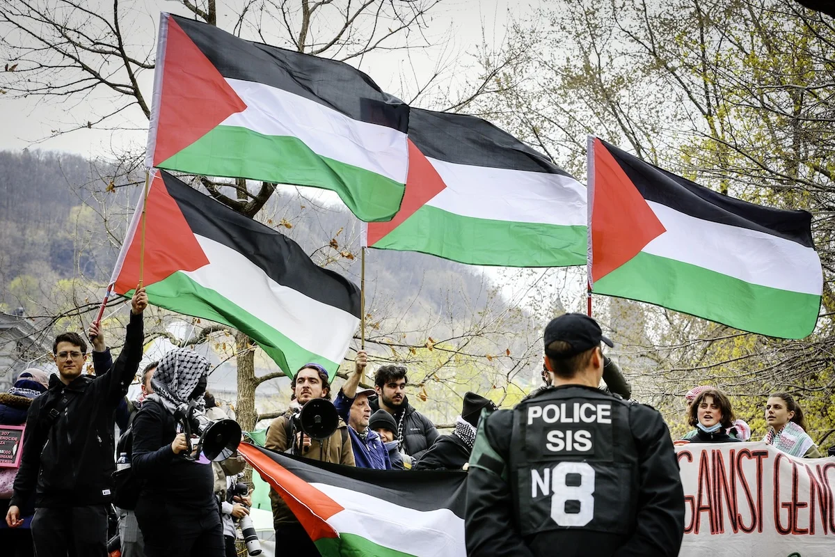 Pro-Palestinian protests outside McGill University in downtown Montreal
