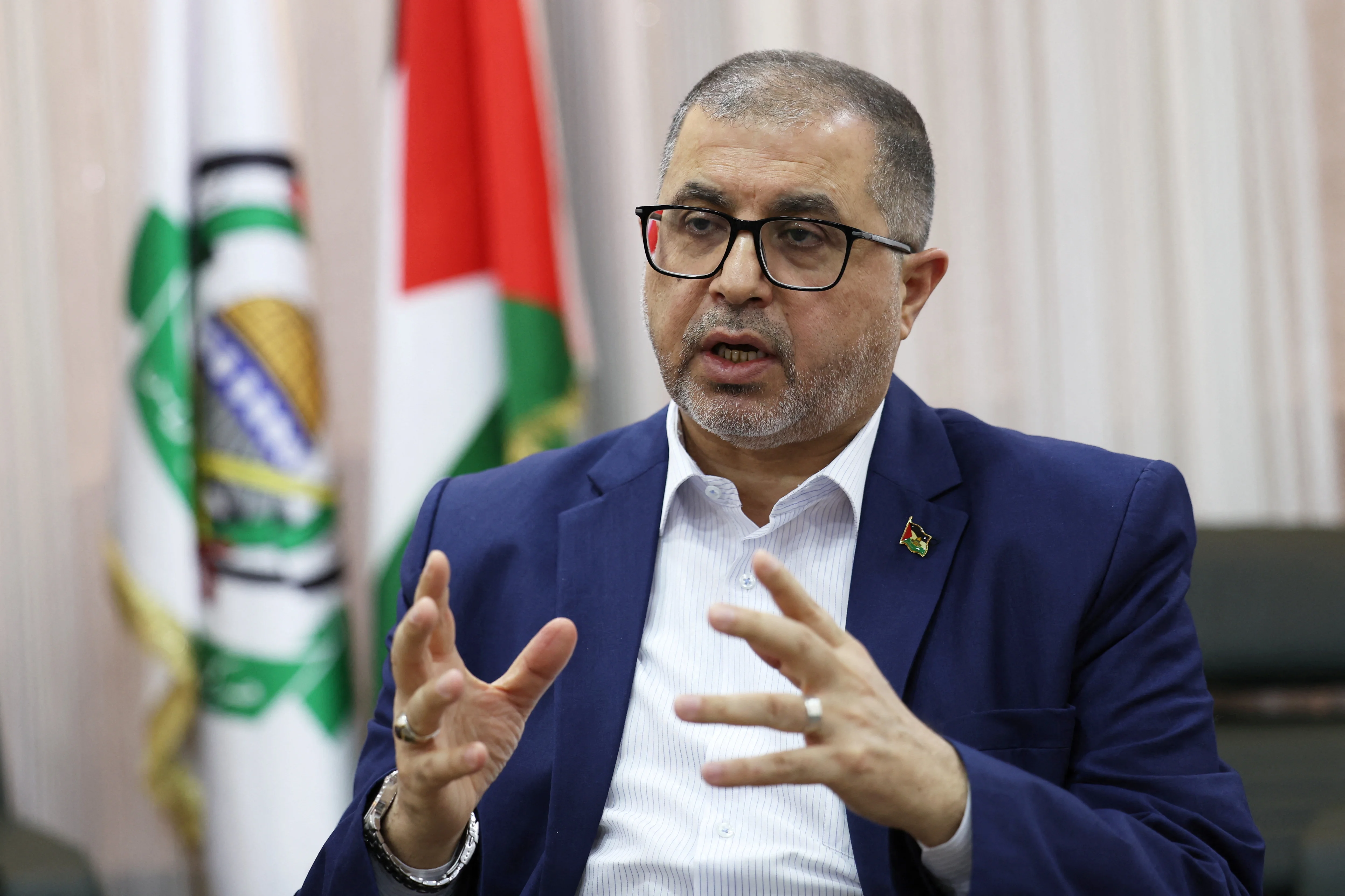 Basem Naim, a senior Hamas official in Gaza, speaks during an interview with Reuters in Istanbul, Turkey, October 16, 2024. REUTERS/Murad Sezer