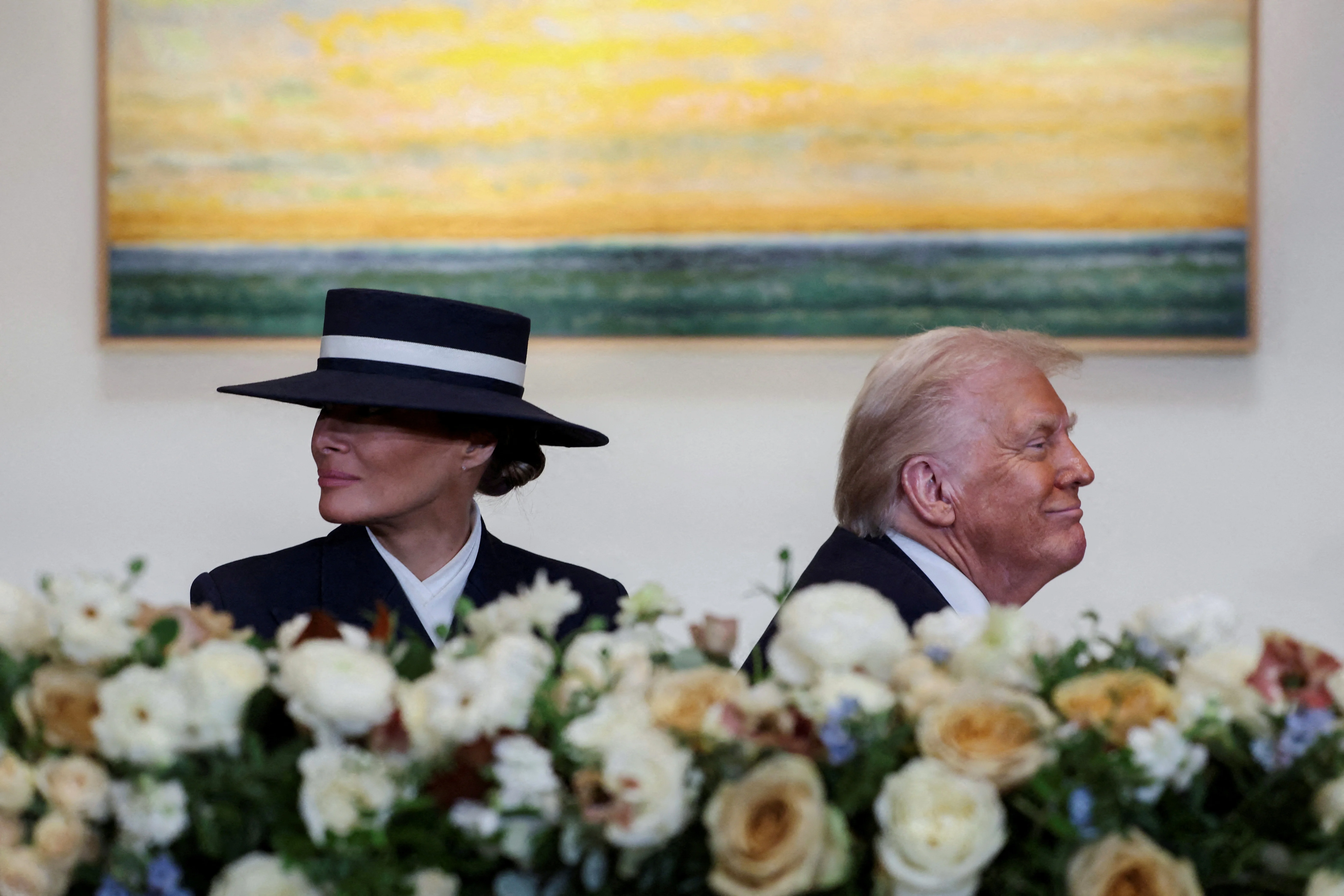 The U.S. President Donald Trump and the U.S. first lady Melania Trump attend the luncheon in the Statuary Hall of the U.S. Capitol on the inauguration day of Trump's second Presidential term in Washington, U.S., January 20, 2025. Photo: REUTERS