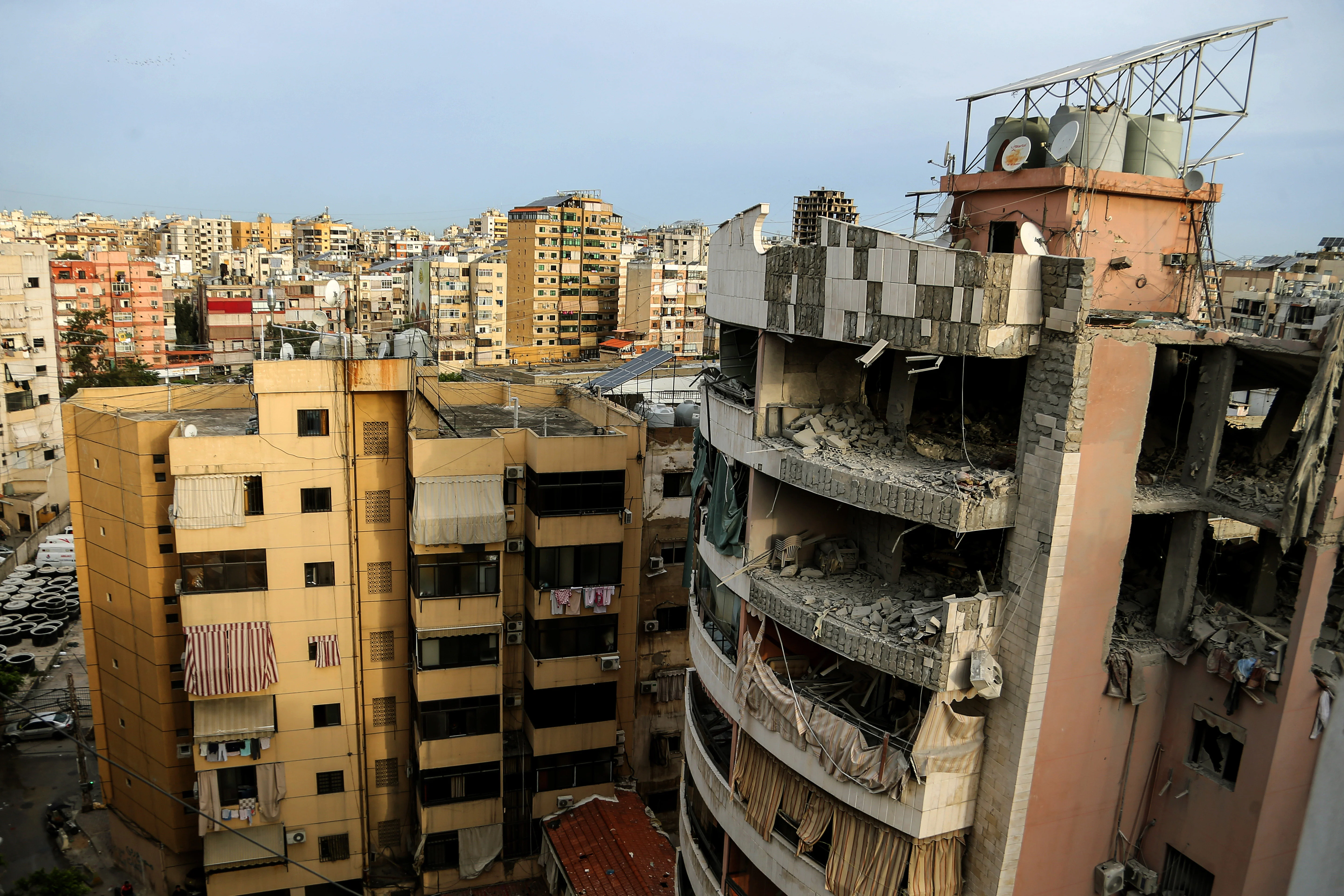 Damage is seen in upper three floors of a building that was targeted in an Israeli air strike in Beirut southern suburb, a stronghold of pro-Iranian Hezbollah. Credit Image: © Marwan Naamani/ZUMA Press Wire via Reuters.