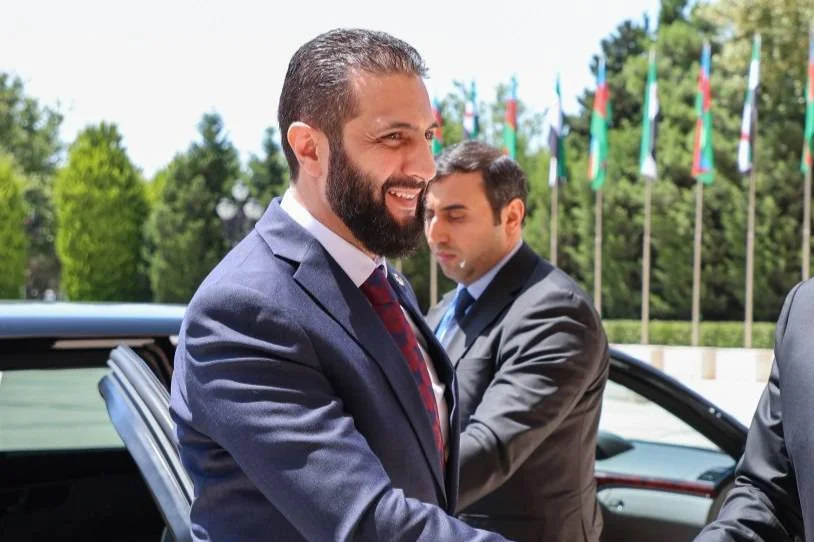 Syrian President Ahmad al-Sharaa arrives at Zogulba Palace during his official visit to Azerbaijan, July 12, 2025. (Photo: via Reuters)