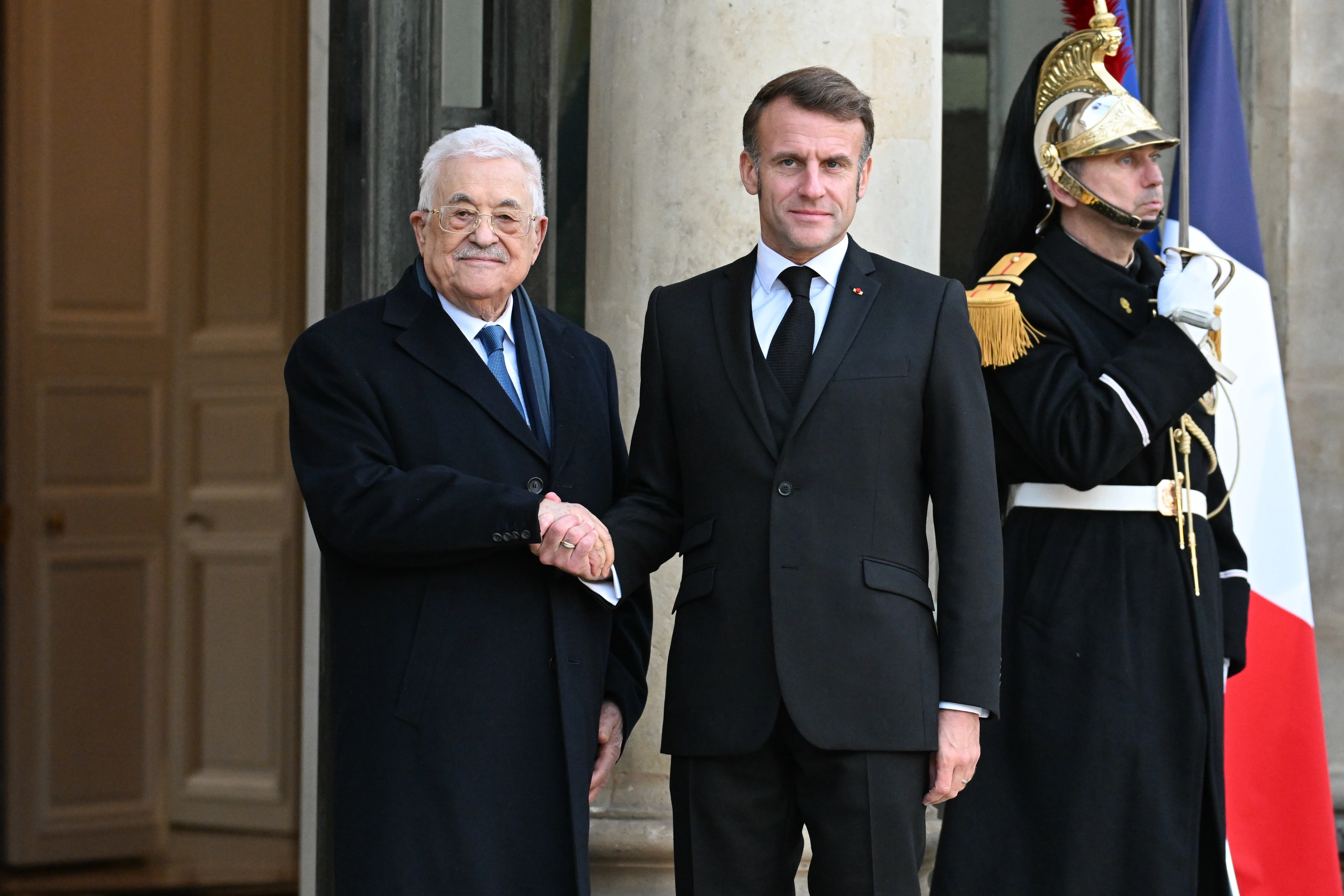 Meeting between the President of the Republic Emmanuel Macron and Mr. Mahmoud Abbas, President of the State of Palestine, at the Elysee Palace in Paris, France on November 11, 2025. (Photo: Reuters Connect by Lionel Urman)