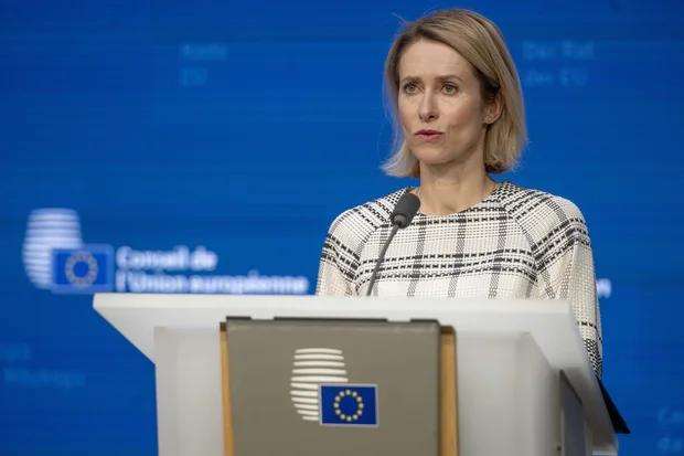 European Union's High Representative for Foreign Affairs and Security Policy, Kaja Kallas, holds a press conference after a Foreign Affairs Council in its defense configuration, in Brussels, Belgium, May 12, 2026. (Photo: Daniel Gnap/NurPhoto via Reuters)