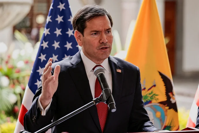 U.S. Secretary of State Marco Rubio participates in a press conference with Ecuador's Minister of Foreign Affairs