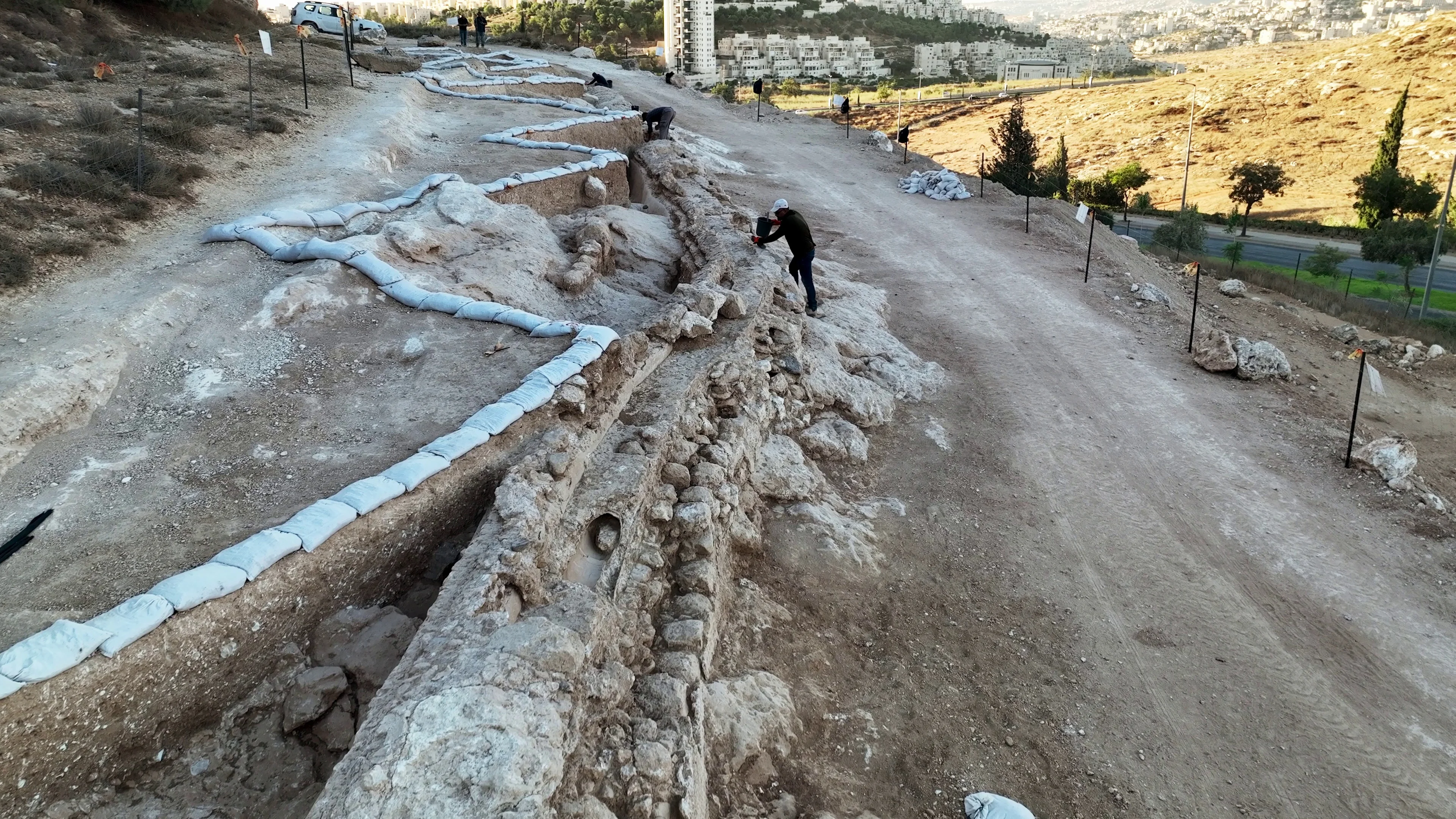 Jerusalem's Lower Aqueduct, attributed to the Hasmonean period, as uncovered in the excavation. Photo: Emil Aladjem, Israel Antiquities Authority