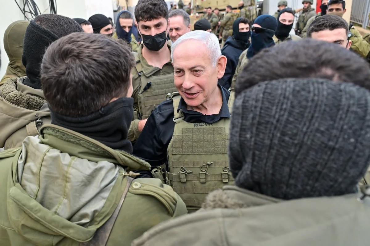 Israeli Prime Minister Benjamin Netanyahu visits troops in southern Lebanon