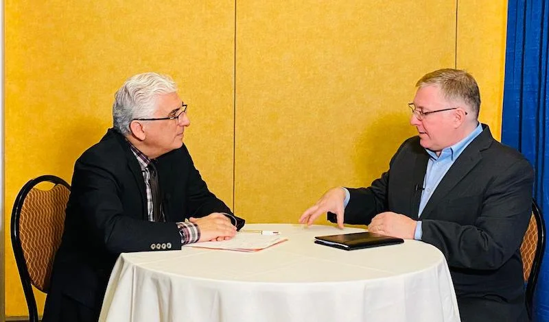 ALL ARAB NEWS Editor-in-Chief Joel C. Rosenberg (R) interviews Dr. Hormoz Shariat, evangelist and the founder of Iran Alive Ministries, at the National Religious Broadcasters Convention, June 21, 2021. (Photo: All Arab News)