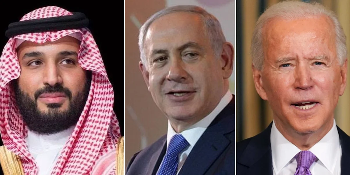 Saudi Crown Prince Mohammed bin Salman (Photo: Facebook), Israeli Prime Minister Benjamin Netanyahu (Photo: Amos Ben Gershom/GPO), US President Joe Biden (Photo: Shutterstock) Photo edit: AIN Staff