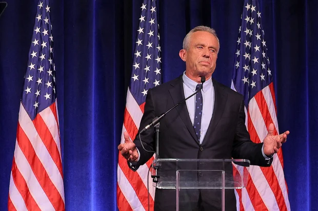 Robert F. Kennedy Jr. delivers a foreign policy speech at St. Anselm College in Manchester, New Hampshire, U.S., June 20, 2023. REUTERS/Brian Snyder