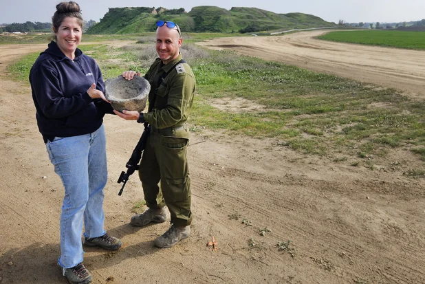 In 2nd archeological find near Gaza border since the war began, IDF reservists find ancient grinding mortar