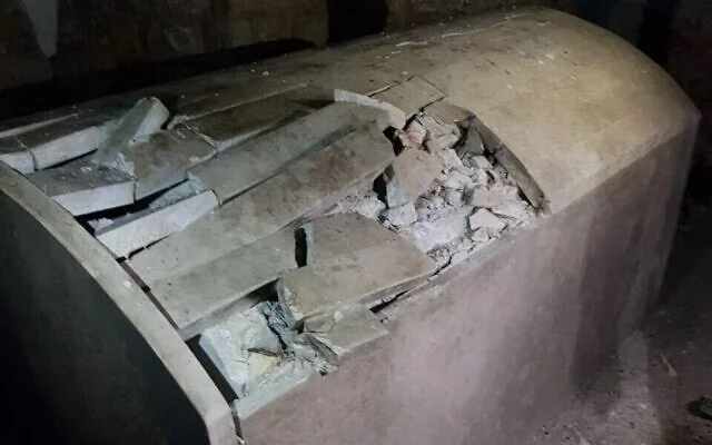 Palestinian rioters vandalized the Jewish site Joseph's Tomb in Nablus, April 10, 2022. (Photo: Samaria Regional Council)