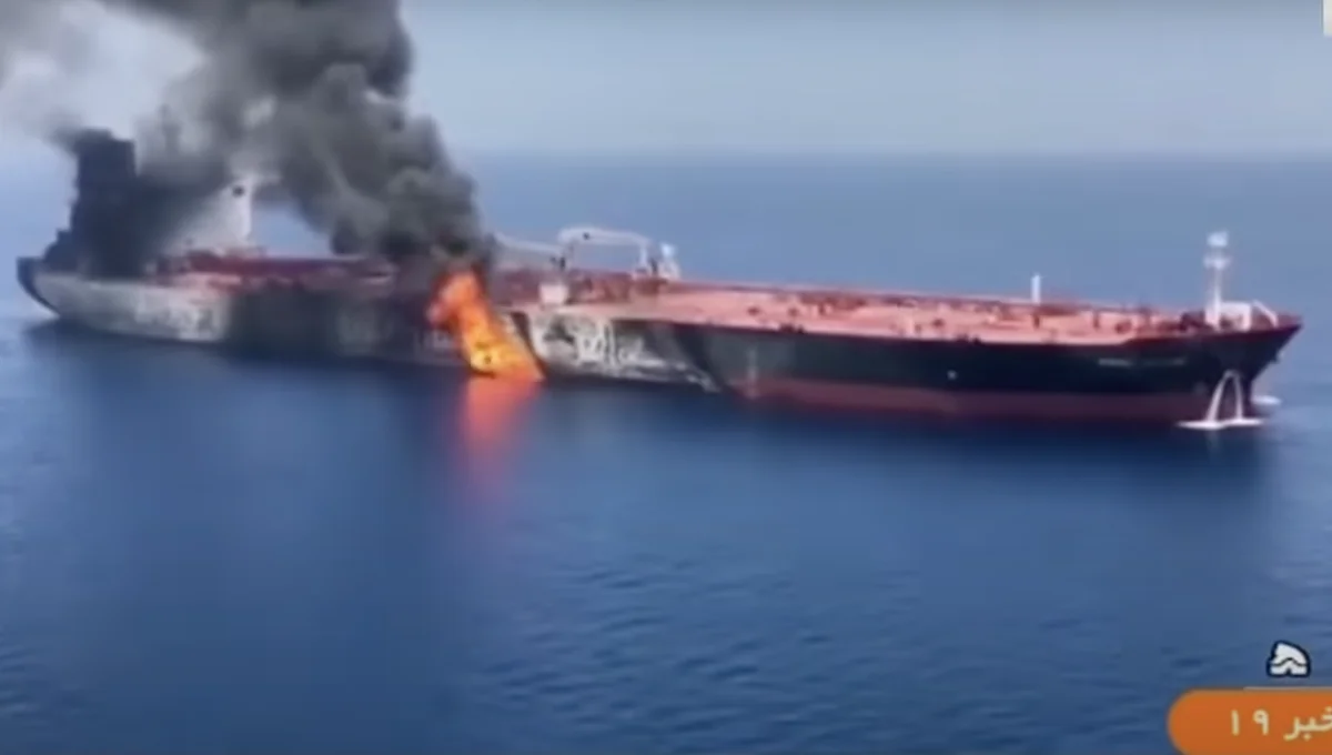 Israeli-operated tanker Mercer Street attacked by Iranian drones, July 31, 2021 (Photo: screenshot)