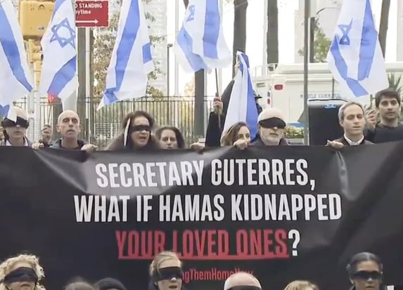 Pro-Israeli protesters ask UN Sec-Gen Guterres: 'What if Hamas kidnapped your loved ones?'