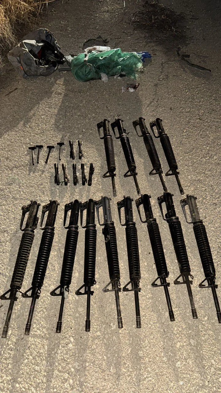 Confiscated M-16 rifle parts from raid in Jordan Valley. Photo: IDF Spokesperson's Office.