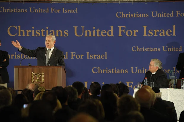 Prime minister Benjamin Netanyahu speaks at the Evangelical Christian movement and a mission of approximately 800 members of Pastor John Hagee’s Christians United for Israel (CUFI) organization, in Jerusalem on Sunday night MArch 18 2012. Photo by Amos Ben Gershom/Flash90