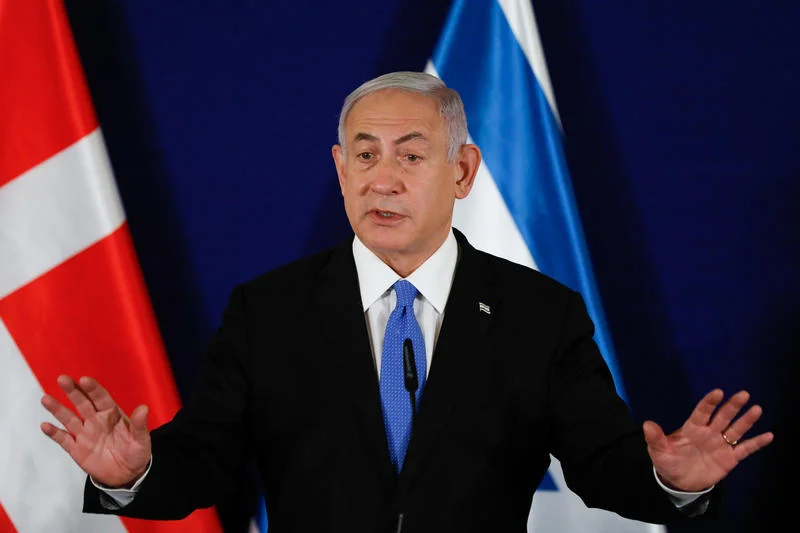 Israeli Prime Minister Benjamin Netanyahu speaks during a press conference with Denmark's Prime Minister Mette Frederiksen and Chancellor of Austria, Sebastian Kurz at the King David Hotel in Jerusalem on March 4, 2021. Photo by Olivier Fitoussi/Flash90