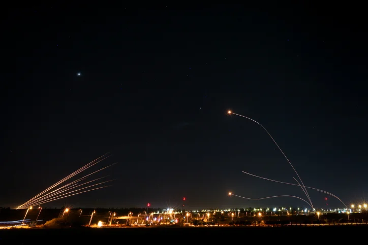 anti-missile system fires interception missiles night