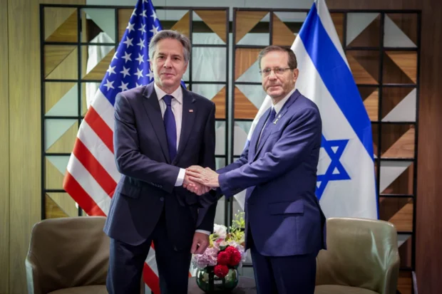 Israeli President Isaac Herzog meets with Antony Blinken, United States Secretary of State in Tel Aviv on May 1, 2024 (Photo: Tomer Appelbaum/POOL).