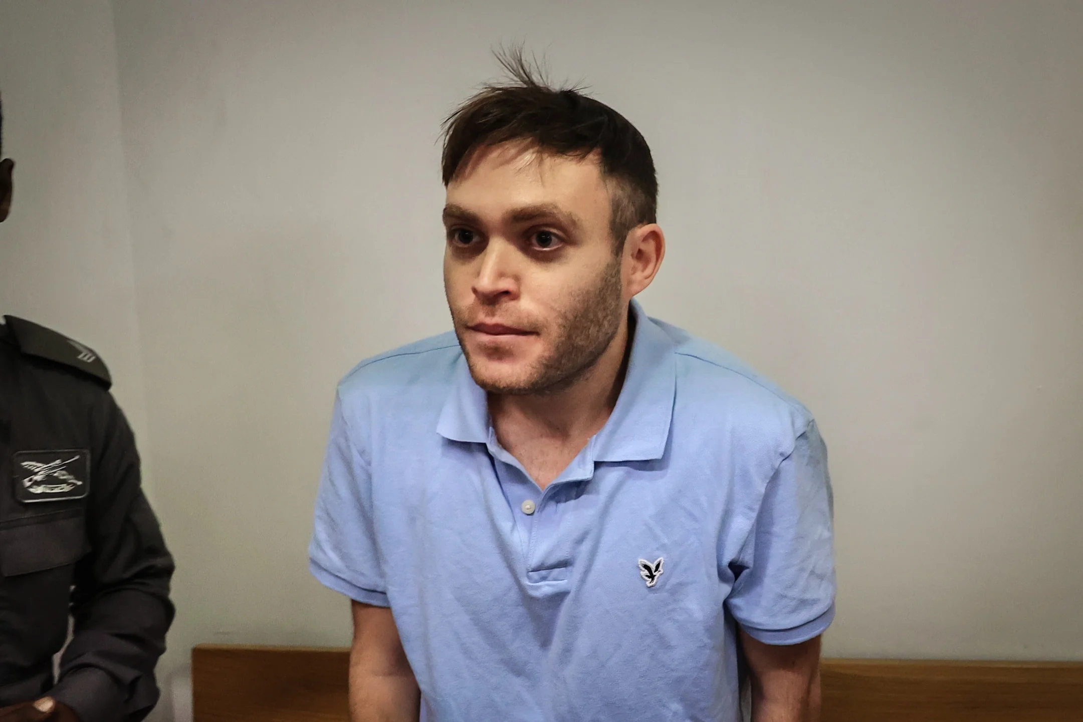 Aaron “Ari” Rosenfeld, one of the suspects in the classified documents leak case arrives to the courtroom at the Tel Aviv District Court on January 7, 2025. Photo by Koko/Flash90