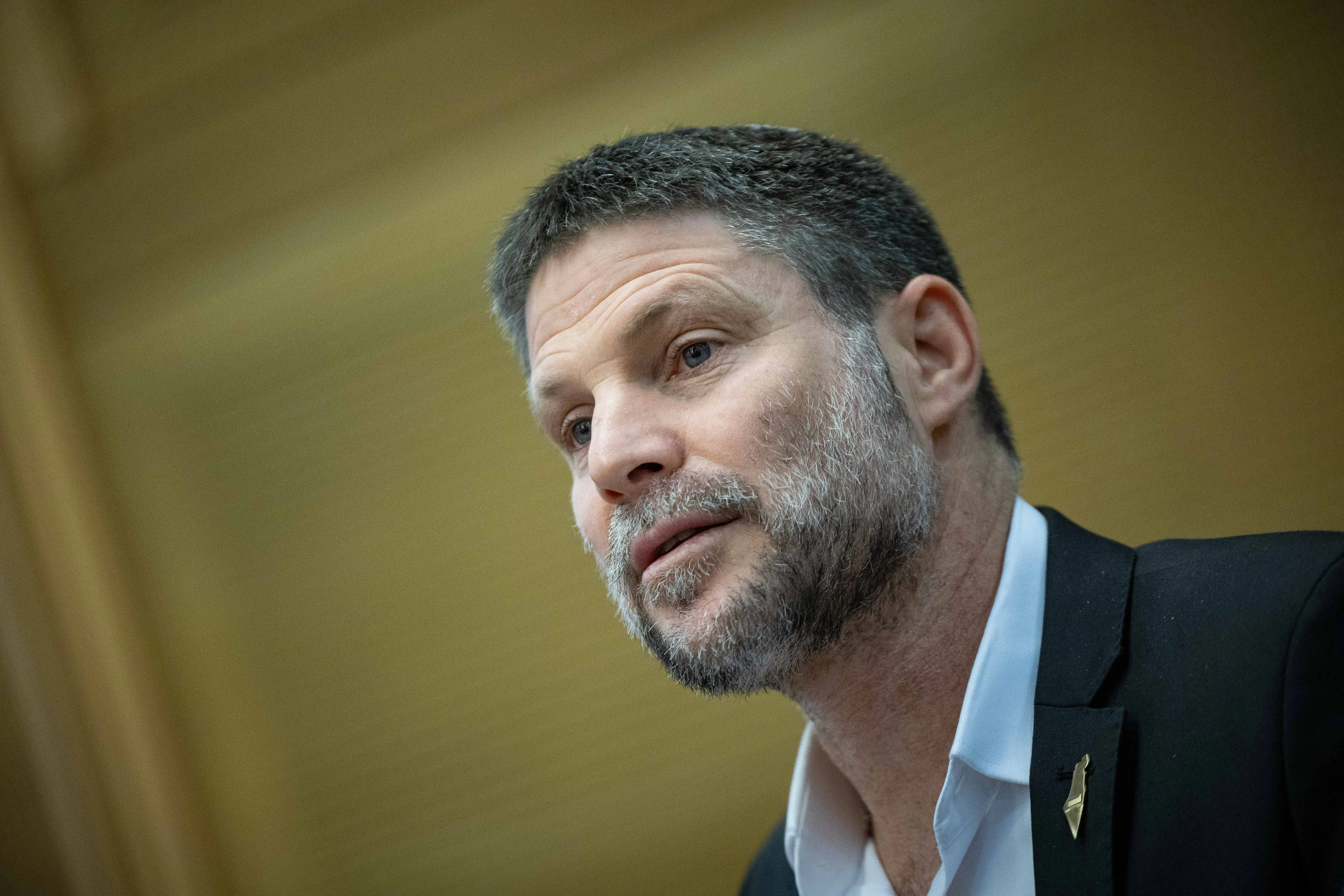Israeli minister of Finance Bezalel Smotrich attends the lobby for Eretz-Israel at the Knesset, the Israeli parliament in Jerusalem, March 9, 2025. Photo by Yonatan Sindel/Flash90