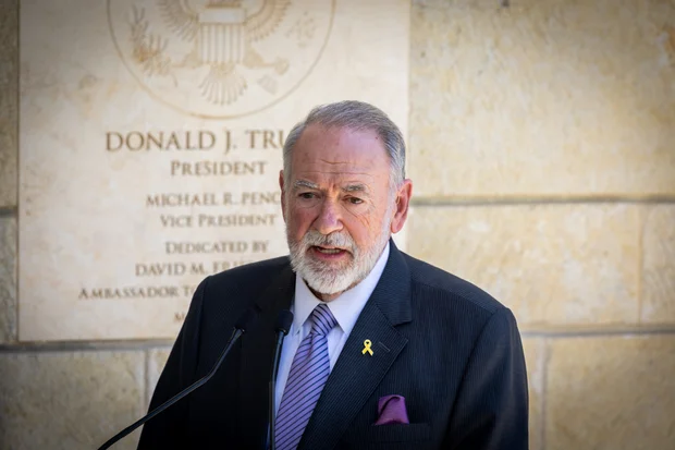 US Ambassador to Israel Mike Huckabee holds a press conference at the U.S. Embassy in Jerusalem, May 9, 2025. Photo by Oren Ben Hakoon/Flash90