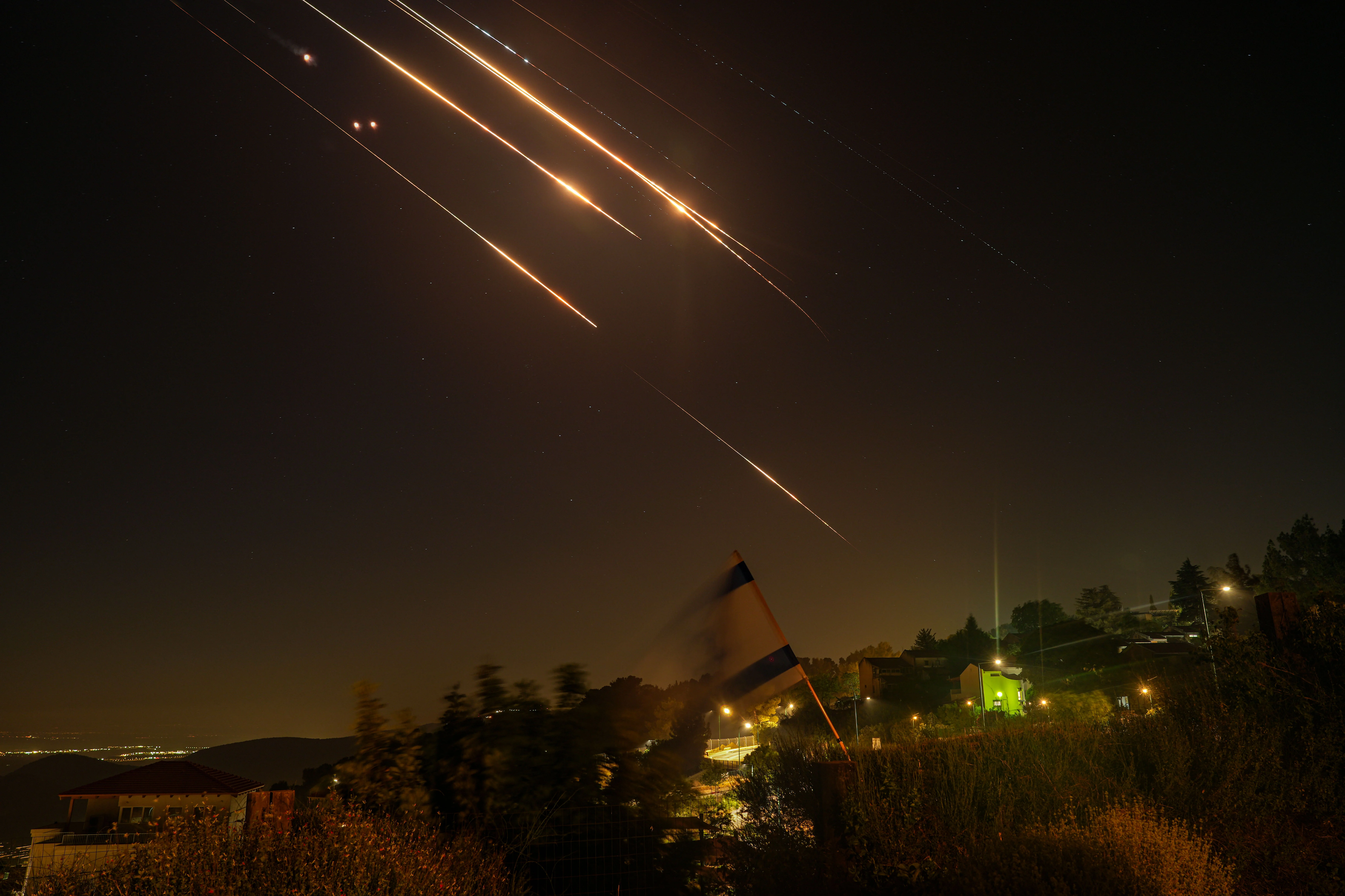 Anti-missile system fires interception missiles as missiles fired from Iran, as seen near the Israeli border with Lebanon June 18, 2025. Photo by Ayal Margolin/Flash90