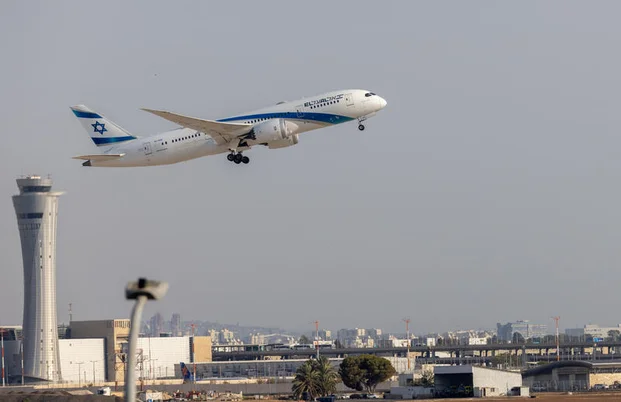 An El Al flight takes off at the Ben Gurion International Airport, outside of Tel Aviv, August 14, 2025. Photo by Yossi Aloni/Flash90
