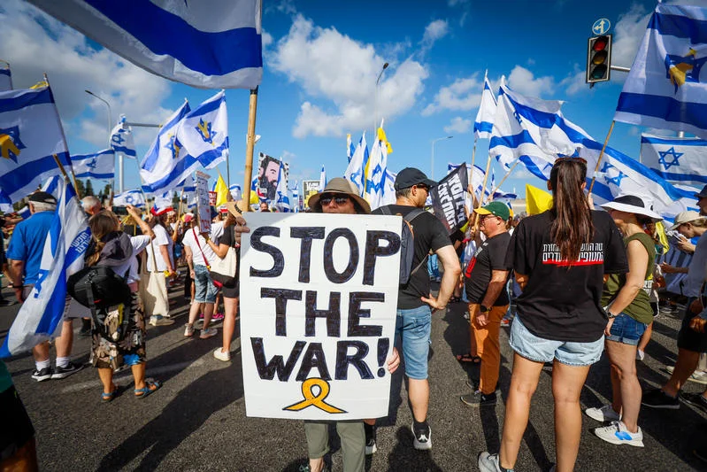 Israelis block road 531 while attending a protest calling for the release of the Israeli hostages held by Hamas in Gaza, August 26, 2025. Photo by Tal Gal/Flash90
