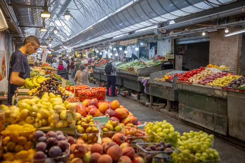 Fruits and vegetables for sale at the Mahane Yehuda market in Jerusalem. September 09, 2025. Photo by Chaim Goldberg/FLASH90