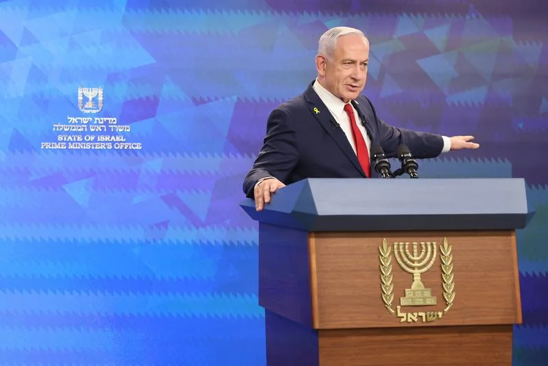 Israeli Prime Minister Benjamin Netanyahu holds a press conferene at the Prime Minister's office in Jerursalem, September 16, 2025. Photo by Marc Israel Sellem